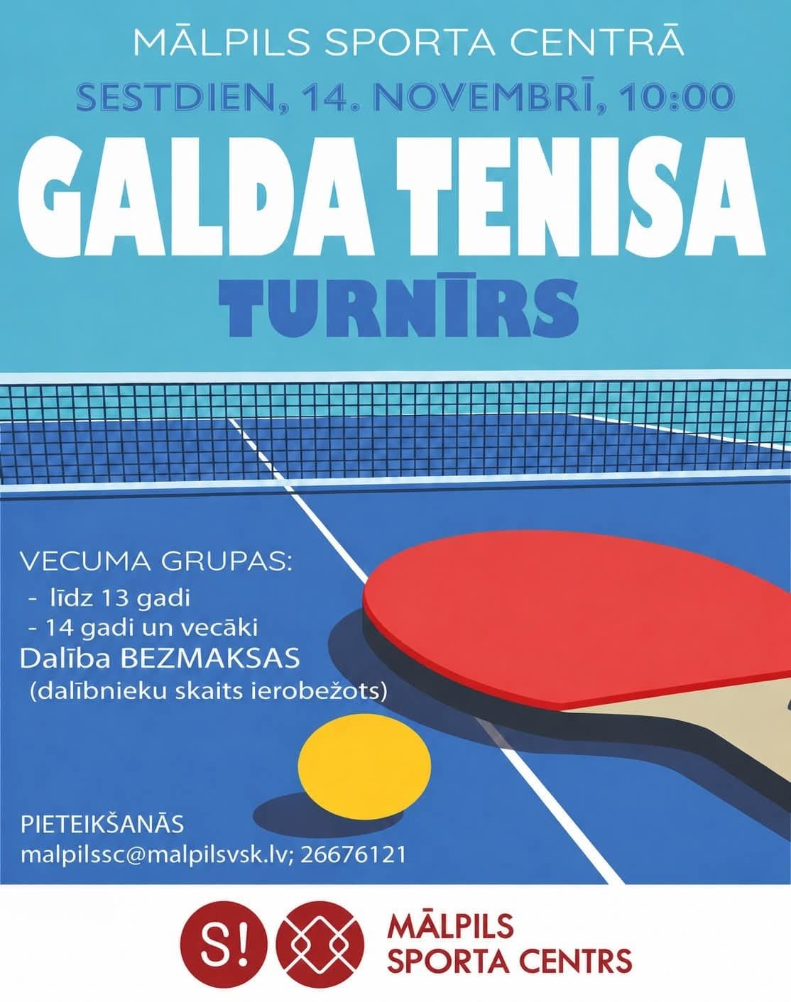Galda tenisa turnīrs plakāts
